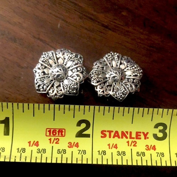LOIS HILL Sterling Silver Granulated Cutout Floral Clip On Earrings - Picture 6 of 7